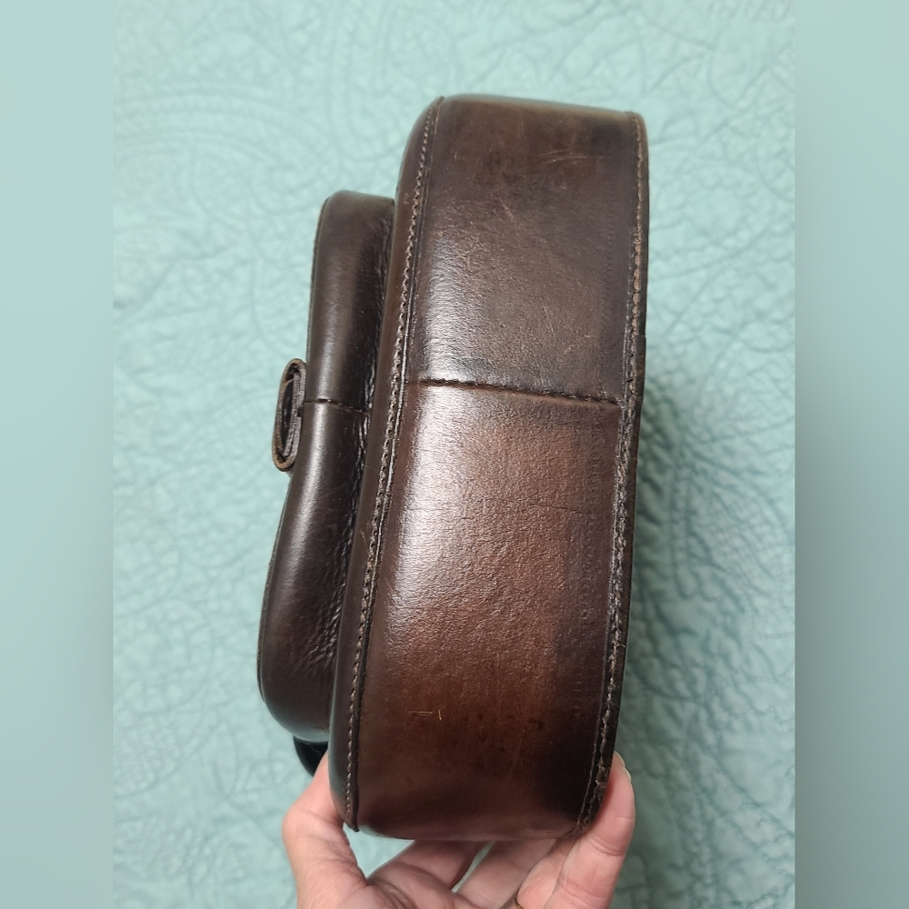 Brown and Tan Leather Saddle Bag Purse, Anna Del Sol, Crossbody Bag - Picture 9 of 14